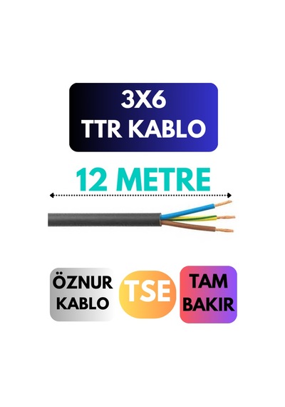 Öznur 3x6 Ttr Kablo Metre Seçenekli Siyah - 12 Metre