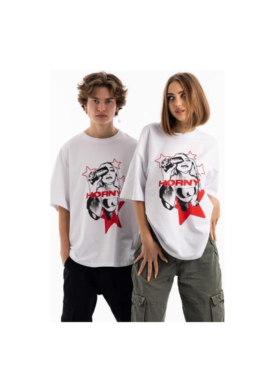 Flood Of Style Unisex Horny Star Tshirt Beyaz
