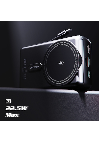Lenyes Px274d Pd 22.5w Standlı M-safe Şarj Özellikli Wireless Powerbank 15w 20000mah Siyah Siyah