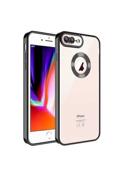 Teknomoda Apple Uyumlu iPhone 8 Plus Kılıf Logo Yeri Açık Kamera Lens Korumalı Renkli Kenarlı Şeffaf Silikon