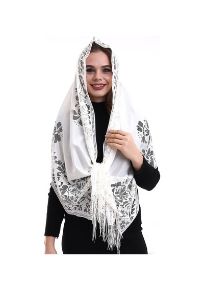 Narin Pamuk Tül Şal Krem-2 60x160