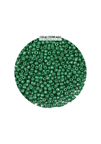 Koyu Yeşil Renk 4 Mm Yaklaşık 1100 Adet / 100 Gram Cam Boncuk Oya Yazma Bileklik Ve Kolye