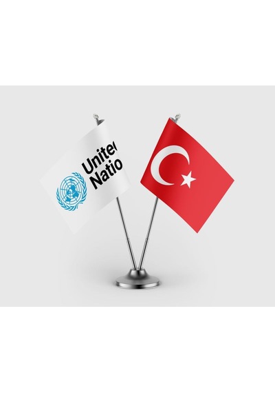 Birleşmiş Milletler Ve Türkiye Bayrağı İkili Saten Masa Bayrağı Takımı Diğer
