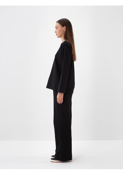 Xint Siyah Pamuk Dokulu Oversize Sweat Pantolon 470456
