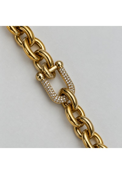 Aurelia Işıltılı Bağ Gold Renk Taşlı U Figürlü Oval Zincir Ayarlanabilir Kadın Bileklik - 17 Cm Renkli