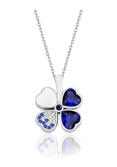 Çekirdekjewelry 925 Ayar Gümüş Safir Taşlı Ters Yonca Kolye Sarı