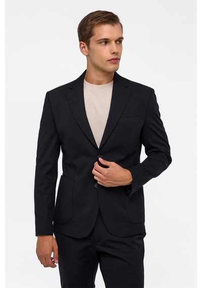 Süvari Siyah Slim Düz Mono Yaka 6 Drop Spor Takım Elbise