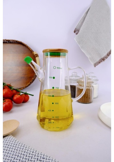 Digithome Borosilikat Cam Bambu Kapaklı Yağlık Ve Sirkelik Şişesi Yağdanlık 900 Ml Thn75985 C1-1-18