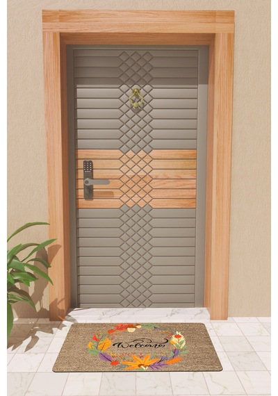 Rugmood Modern Dijtal Baskı Sonbahar Yapraklı Welcome Dış Kapı Önü Paspası Çok Renkli