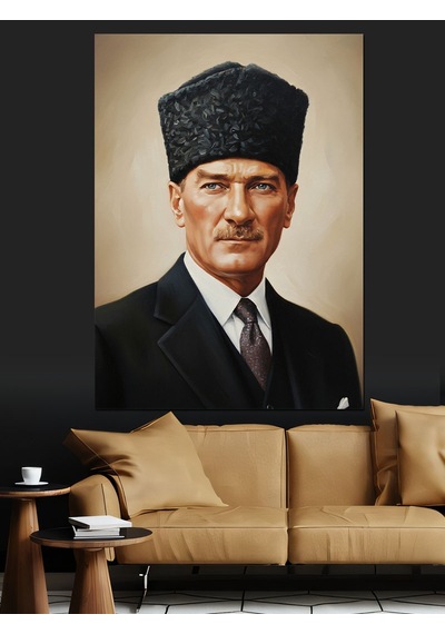 Ahşap Tablo Kalpak Başlıklı Atatürk Portresi