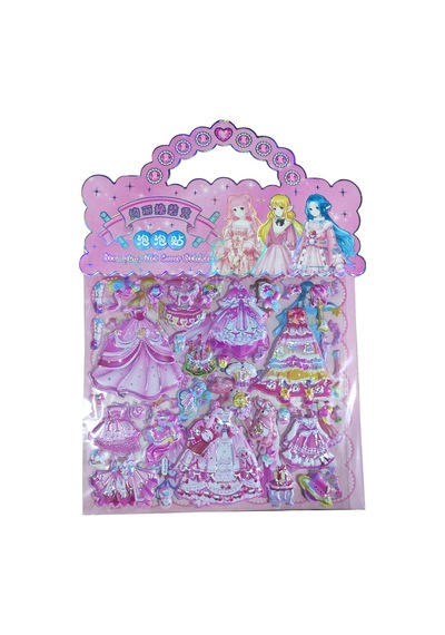Sticker Kabartmalı Çantalı İki Sayfalı Sticker Seti Hqk012 - 21x17 Cm- Fuşya Kız Giydirme Çok Renkli