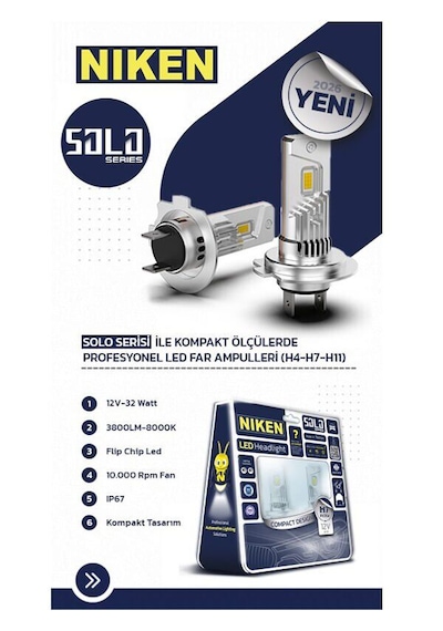 H11 Led Xenon Far Ampulü Solo Serisi Niken 8000 Lümen