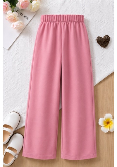 Fesshera Kids Kız Çocuk Pantolon Geniş Kesim Bilek Boy Pembe