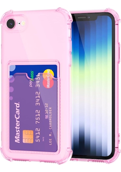 Teknomoda Apple Uyumlu iPhone 7 Kılıf Kartlıklı Anti Şok Korumalı Şeffaf Silikon Pembe Pembe