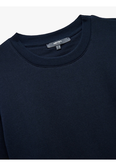 Koton Pamuklu Uzun Kollu Bisiklet Yaka Erkek Basic Sweatshirt Lacivert 6wam70017mk Lacivert