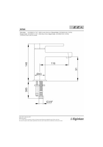 Eca Mina Lavabo Bataryası 102108920H
