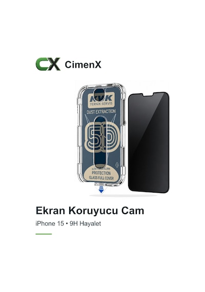 Kvk Apple iPhone Uyumlu 15 - 9h Hayalet Full Cover Montaj Aparatlı Ekran Koruyucu Cam