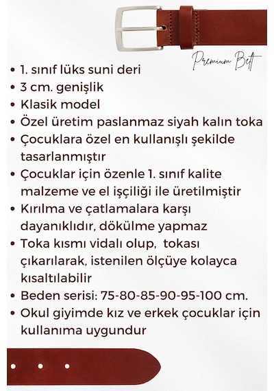 Gri Çocuk Boy Suni Deri Dikişli Model 3 Cm.lik Garson Klasik Kemer Okul Kemeri - G15 001