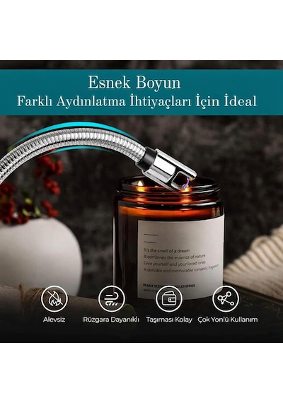 Valkyrie Type-c Şarjlı Elektronik, Mum Yakma Darbeli Ateşleyici 360 Esnek Boyun, Rüzgar Geçirmez, Göstergeli