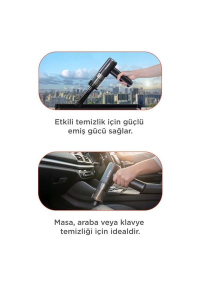 Torima LT102 22.000 PA Güçlü Emiş Usb-c Şarjlı Araç İçi El Süpürgesi (İthalatçı Garanti)