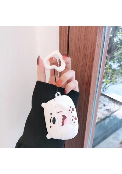 E2m Apple Uyumlu AirPods 1-2 Kılıf Bare Bear Beyaz