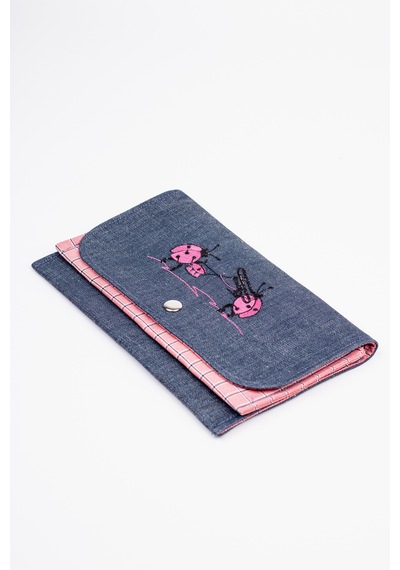 Fabric Craft Bag Kadın Kumaş Cüzdan Nakışlı Mavi - Pembe