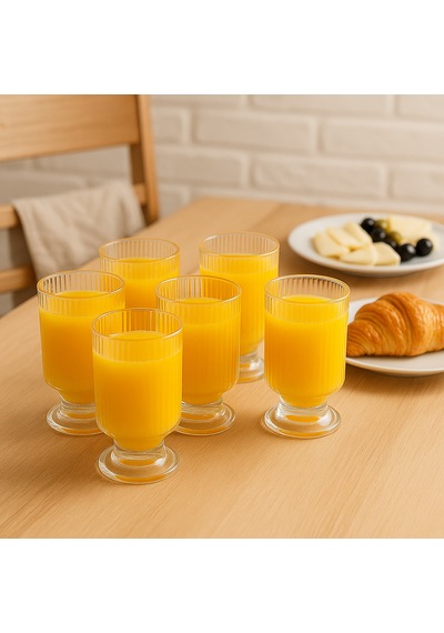 6 Lı Modern Cam Bardak Seti Ribbed Serisi