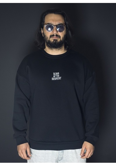 Dark Line Kiss Of The Serpent Sırt Baskılı %100 Pamuk Unisex Siyah Oversize Sweatshirt Siyah