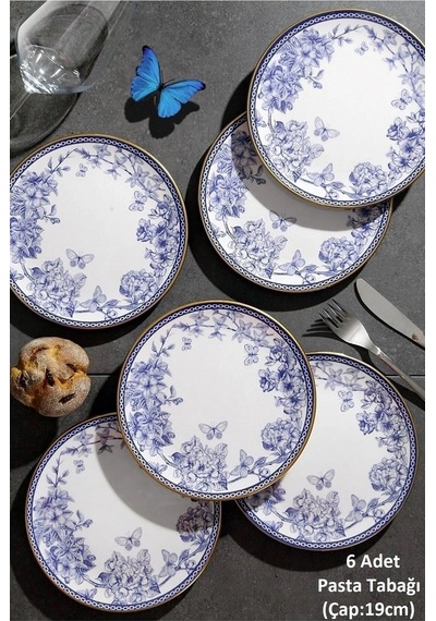 Butterfly 11 Parça Fanuslu Seramik Pasta Sunum Tabağı Seti - Kup117s Yazılı