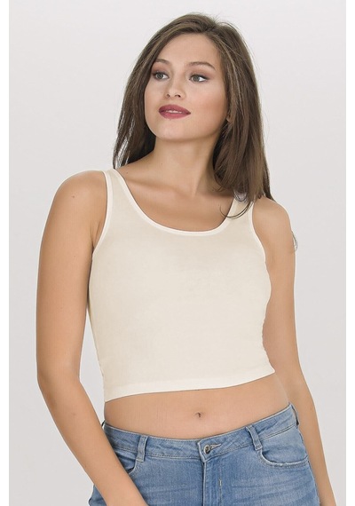 Sensu Kadın Kalın Askılı Ekru Crop Büstiyer - Bst1008 Ekru Ekru