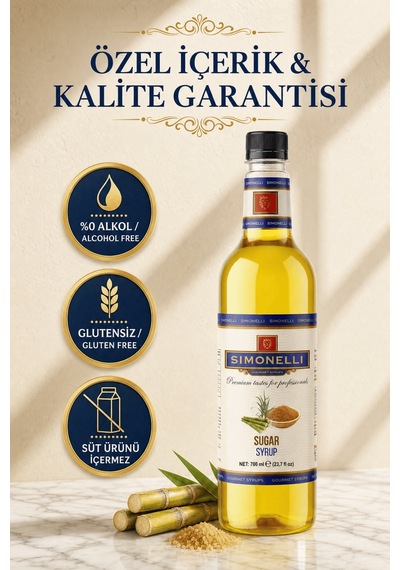 Simonelli Şeker Sade Şurup Simple Syrup Aromalı Kahve ve Kokteyl Şurubu 700 ML + Pompa