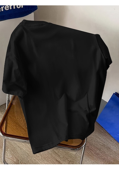 Unisex W Baskılı Tasarım Tshirt Siyah