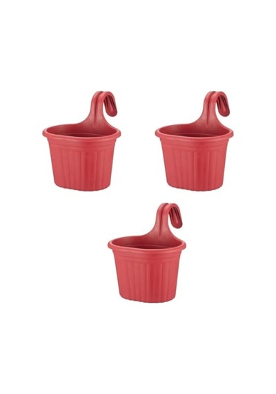 3 Adet Kırmızı Askılı Balkon Saksı - 3 Litre, 22,2 Cm