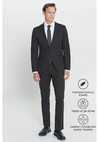 AC&Co / Altınyıldız Classics Erkek Siyah Slim Fit Dar Kesim Mono Yaka Takım Elbise 4A3023100061SYH566N Siyah