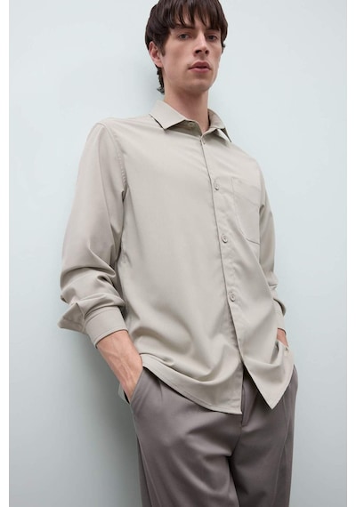 DeFacto Regular Fit Polo Yaka Basic Düz Gofre Uzun Kollu Gömlek D8713AX25SPKH492