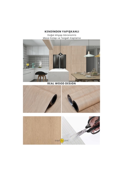 Trendpoint Kendinden Yapışkanlı 60cm 500cm Doğal Ahşap Dokulu Mutfak Dolap Masa Kaplama Duvar Kağıdı