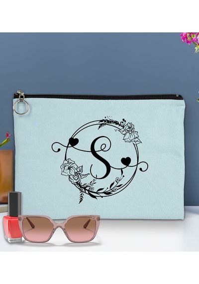 Bk Gift Kişiye Özel Harfli Astarlı Açık Mavi Portföy Çanta 30x21cm, Baskılı El Çantası, Organizer Çanta