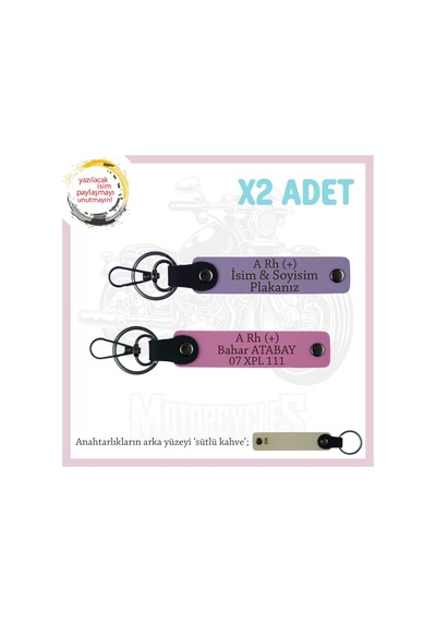 Motor Severlere Özel Tasarım, İsim Plaka Ve A Rh + Kan Grubu X2' Li Set Anahtarlık, Mor-pembe-sk Çok Renkli