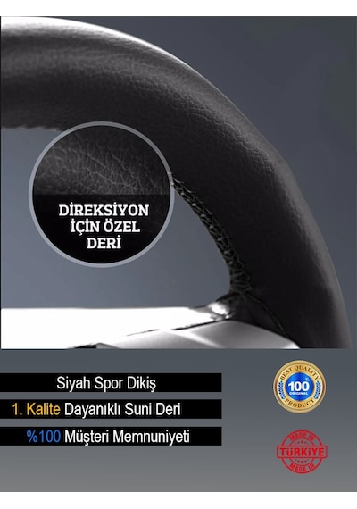Citroen Xsara Deri Direksiyon Kılıfı, Dikmeli Siyah Spor Dikiş-1704 Çok Renkli