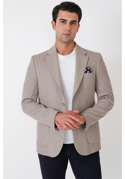 Slim Fit Torba Cepli Esnek Yünlü Bej Ceket C 745
