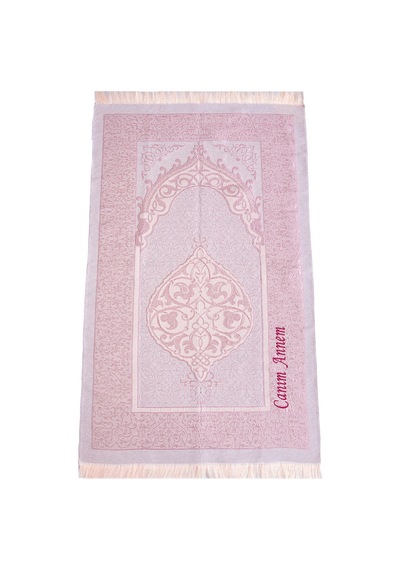 Canım Anneme İsim Nakışlı Seccade Ve İnci Tesbihli Özel Silindir Kutulu Set Pembe
