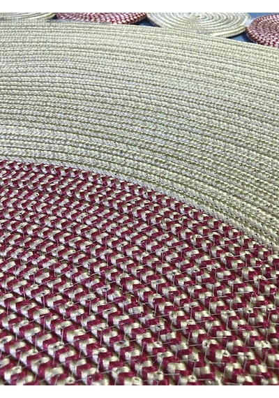 Mavaux Bej Jüt Hasırlı El Örgüsü Kilim Halı Hasır Yuvarlak Kırmızı