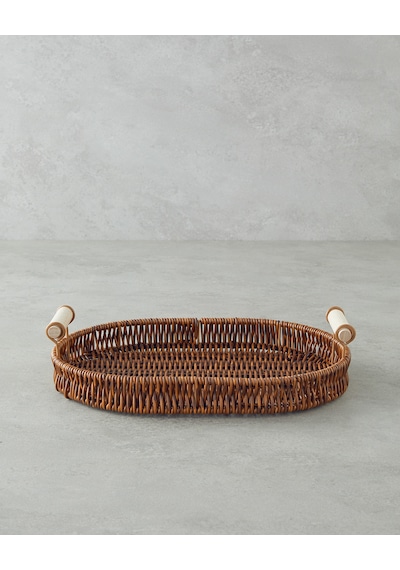 Boho Plastik Rattan Tepsi 29x20x3 Cm Kahverengi