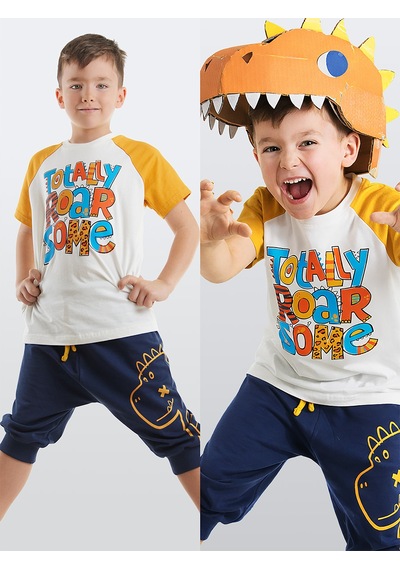 Roarsome Dino Erkek Çocuk Yazlık T-shirt Kapri Şort Takım