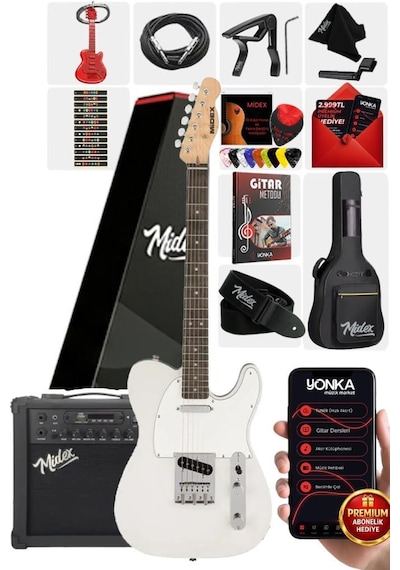 Midex Tlx-50wh-25amp Tele Kasa Gül Klavye 2 Single-coil 25w Amfili Elektro Gitar