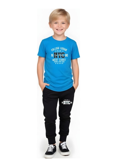 Fyk Kids Erkek Çocuk Mevsimlik Nyc College Baskılı Alt-üst Takım Mavi