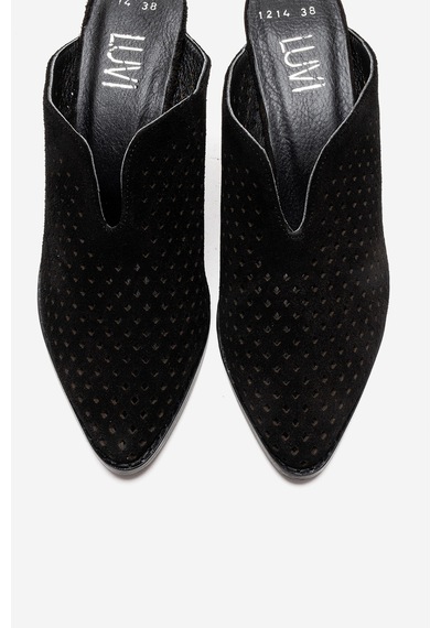 Luvishoes Toen Siyah Süet Hakiki Deri Kadın Kalın Topuklu Terlik