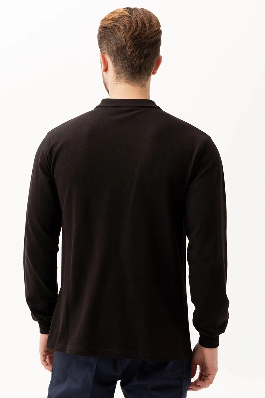 Padus %100 Pamuk Polo Yaka Uzun Kollu T-shirt Siyah