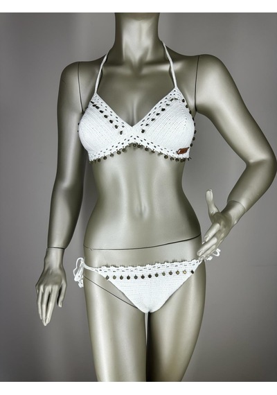 İvita Kırık Beyaz Pul Detaylı Çok Tarz El Yapımı Tığ Örgüsü Bikini