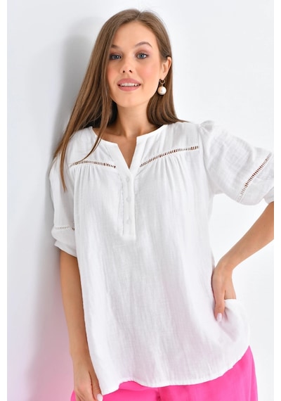 Park Karon Beyaz Renk Basic Bluz 001